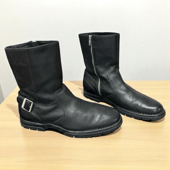 Cole Haan Black Leather Mid High Buckle Moto Motorcycle Casual Boots Size 9.5 - Picture 1 of 11